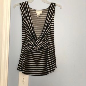 Chadwick’s black and white striped tank top w/knot